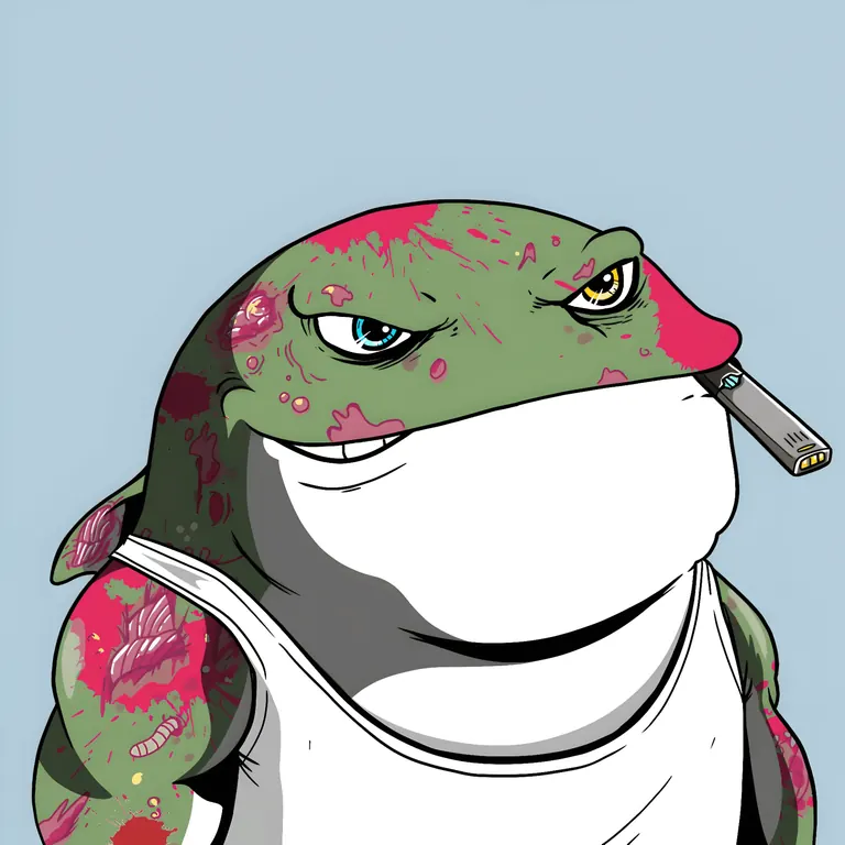 Catalina Whale Mixer NFT — green whale with pink splatters, white tank top and vape
