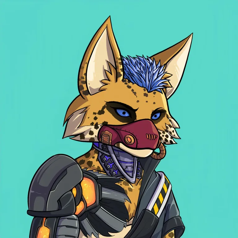 Cyber Foxes NFT — cyberpunk fox with blue mohawk, red breathing mask and armored suit