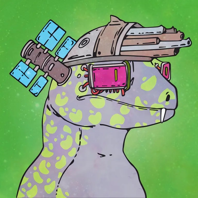 GGSG Galactic Geckos NFT — gecko character with pink visor on green background