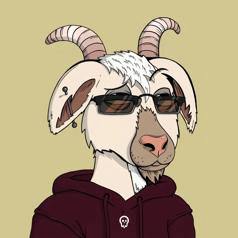 Great Goats NFT — goat with sunglasses and dark red hoodie