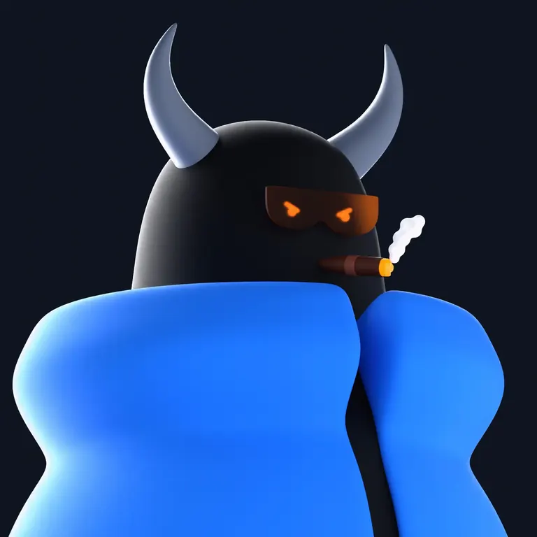 ICONITO NFT — black horned character with orange glowing eyes and blue coat