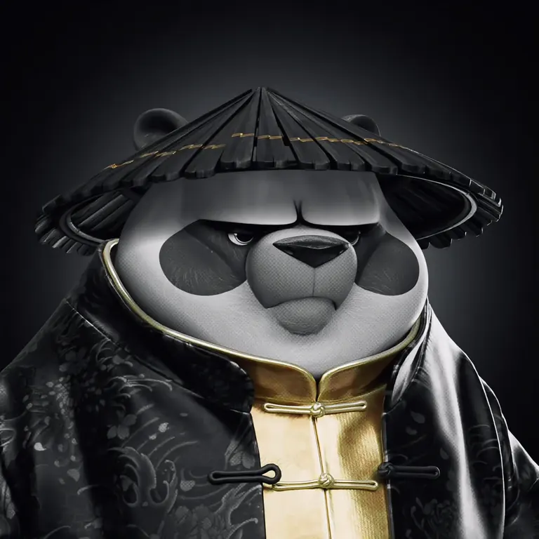 Sensei NFT — panda with conical straw hat and black and gold robe