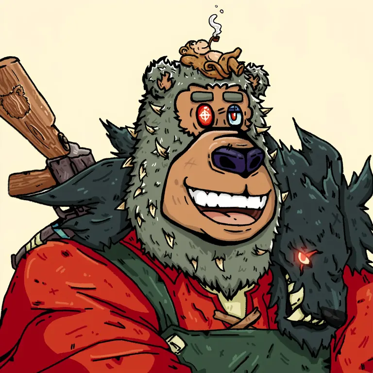Solcasino NFT — cartoon bear in green fur hood with red jacket and wolf companion